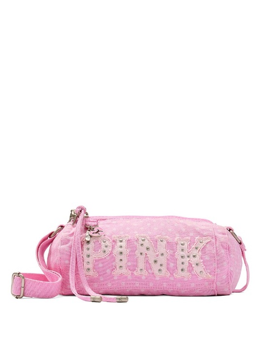 PINK Victoria's Secret Handbags - 💖VS Pink VIRAL Y2K style Canvas Rolled Duffle Bag pink with polka dots NWT